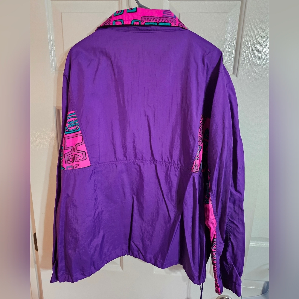 White Sierra Vintage 90s Women L Pullover Windbreaker Purple Pink Aztec Rare 90s - Picture 3 of 6